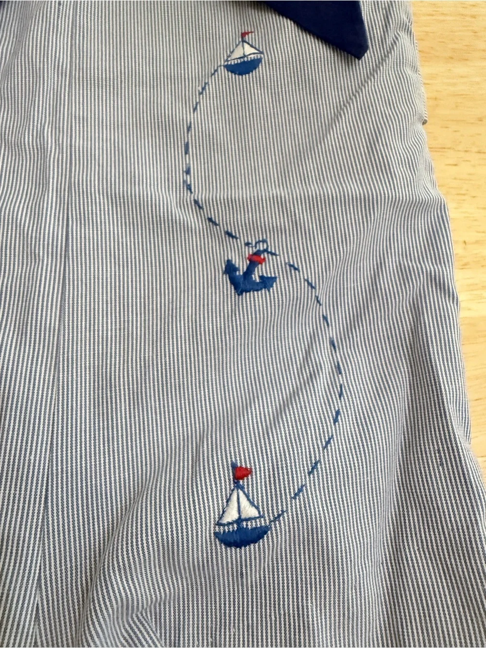 Vintage Nautical Sailor Embroidered Ship Anchor Romper Outfit Baby 6-9 months